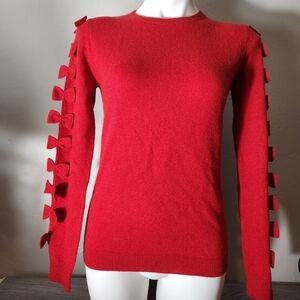 Belle France Cashmere Red Sweater Size S Bow Sleeve Design Soft‎ Delicate Coquet